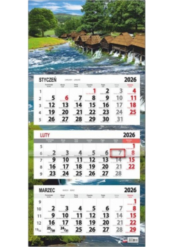 Kalendarz 2026 trójdzielny płaska główka Młyny