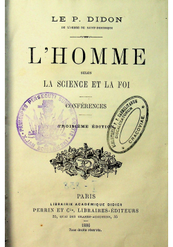 L Homme selon la science et la foi 1886 r