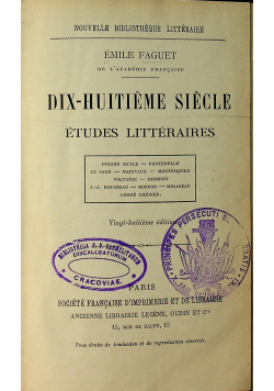 Dix-Huitieme Siecle Etudes Litteraires 1890 r.