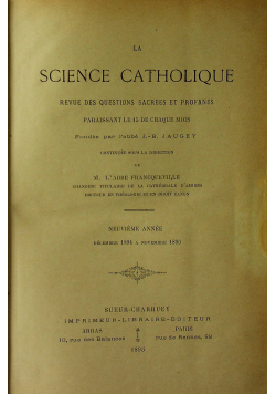 La science catholique revue des questions sacrees et profanes 1895 r