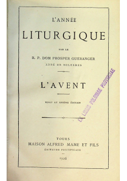 LAnnee Liturgique LAvent 1926r