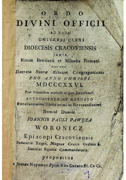 Ordo divini officii 1826 r.