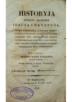 Historyja świętey młodości Jezusa Chrystusa 1826 r