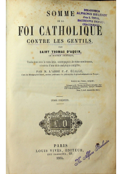 Somme de la foi catholique Tome Premier 1854r