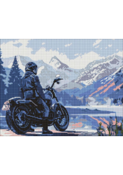Diamentowa mozaika - Motocyklista w górach 40x50cm