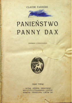 Panieństwo Panny Dax 1921 r.
