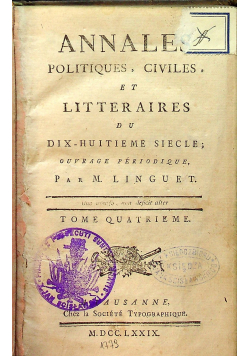 Annales politiques civiles et litteraires  tome quatrieme 1779 r