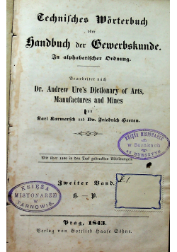 Technisches Worterbuch oder Handbuch der Gewerbskunde Zweiter Band 1843 r