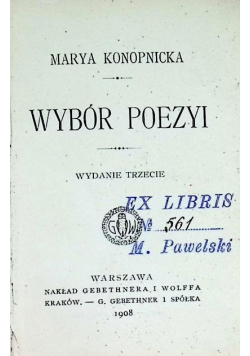 Konopnicka Wybór Poezyj, 1908 r.