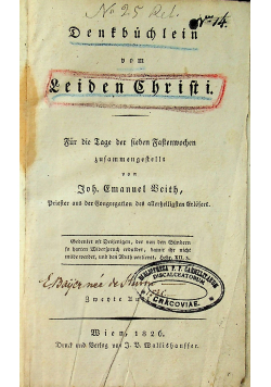 Denkbuchlein vom Leiden Christi 1826 r