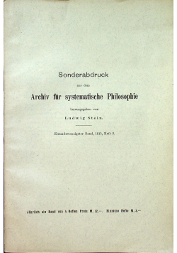 Sonderabdruck aus dem Archiv fur systematische Philosophie 21 Band Heft 3 1915 r.