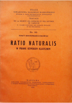 Ratio Naturalis w prawie rzymskim klasycznem 1930 r.