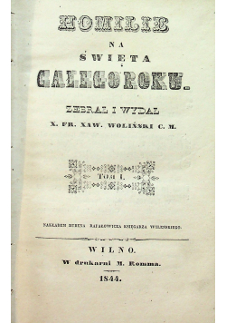 Homilie na święta całego roku Tom I 1844 r.