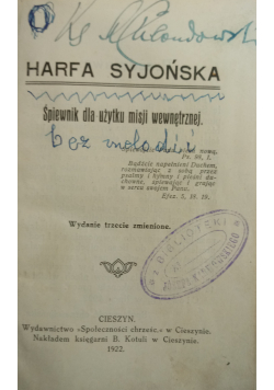 Harfa Syjońska 1922 r.