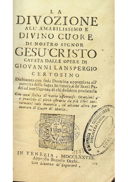 La Divozione all amabilissimo e Divino Cuore Di Nostro Signor Gesu Cristo 1778 r.