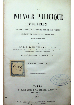 Le pouvoir politique chretien 1858 r