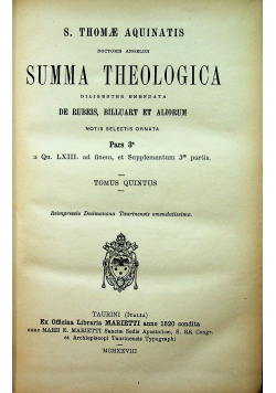 Summa Theologica Tomus Quintus 1928 r.
