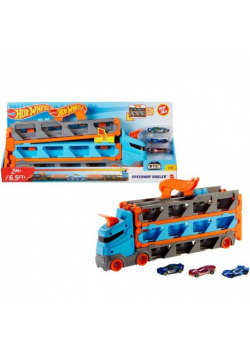 Hot Wheels Wyścigowy transporter 2w1 + 3 auta