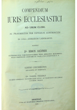Compendium Iuris Ecclesiastici 1905 r