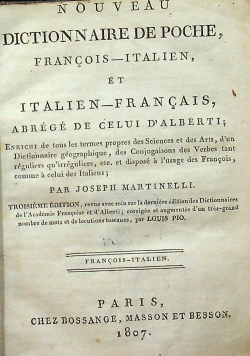 Nouveau Dictionnaire de poche Francois - Italien et Italien - Francais 1807 r.