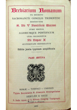Brehhiarium Romanum Pars Aestiva 1931 r.