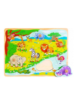Puzzle drewniane pinezki Dżungla 9 el.
