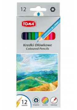 Kredki szkolne drewniane 12 kolorów TOMA