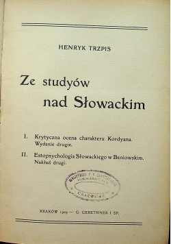 Ze Studyów nad Słowackim 1909 r.