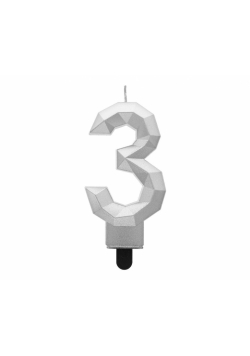 Świeczka cyferka 3 - Diament metalik srebrny 7,6cm
