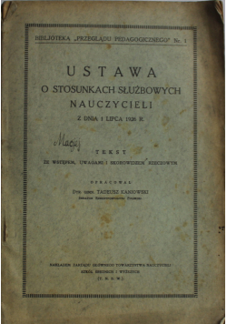 Ustawa o stosunkach służbowych nauczycieli z dnia 1 lipca 1926 r