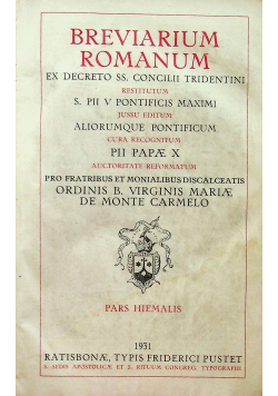 Breviarium Romanum  Pars Hiemalis 1931 r.