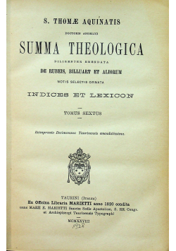 Summa Theologica Tomus Sextus 1928 r.