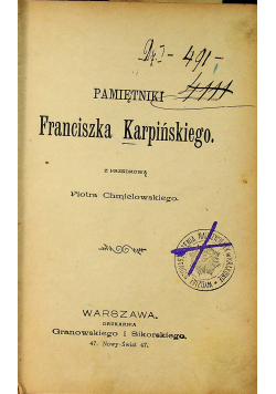 Pamiętniki Franciszka Karpińskiego 1898 r