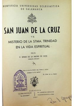 San Juan de la Cruz y el Misterio de la Stma Trindad en la vida Espiritual 1947 r.