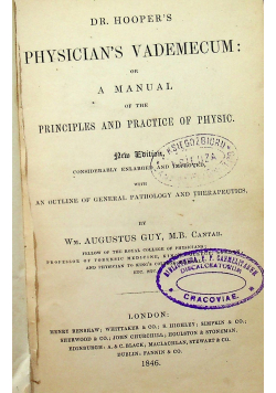 Dr Hoopers Physicians Vademecum or A Manual of the Principles and Practice of Physic 1846 r