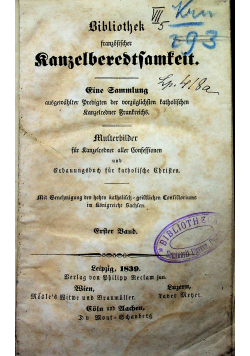 Bibliothek franzosischer Kanzelberedsamfeit erster band 1839 r