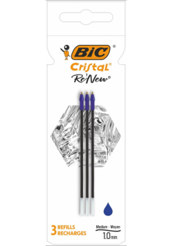 Wkład BIC Cristal Re'new metal niebieski pudełko 3szt.