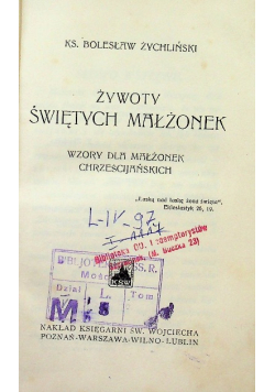 Żywoty świętych małżonek 1926 r.