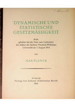 Dynamische und statistische Gesetzmäßigkeit 1914 r.