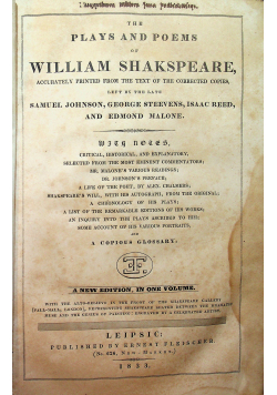 The plays and poems of Wolliam Shakspeare 1833 r.