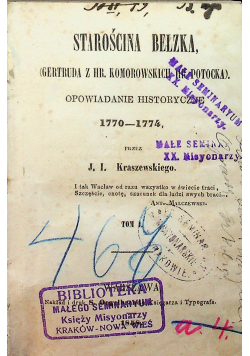 Starościna Bełzka Tom I 1858 r.