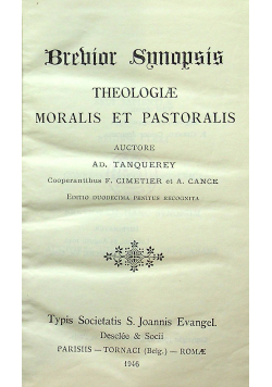Brevior Synopsis Theologiae Moralis Et Pastoralis 1946 r