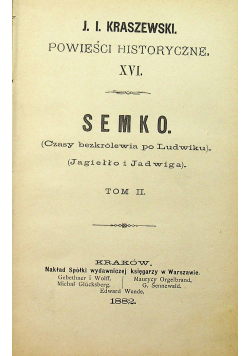 Powieści Historyczne XVI Semko Tom II 1882 r.