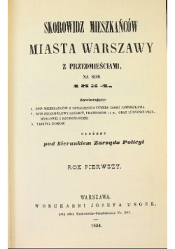 Skorowidz mieszkańców miasta Warszawy z przedmieściami na rok 1854