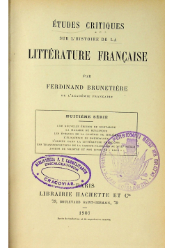 Etudes Critiques Litterature Francaise 1907 r.