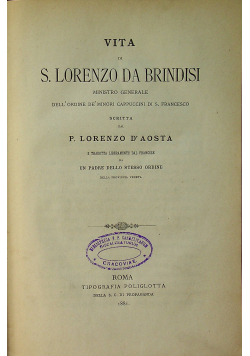 Vita di S Lorenzo da Brindisi 1881r