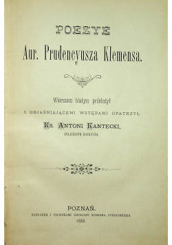 Poezye Aur. Prudencyusza Klemensa 1888 r.