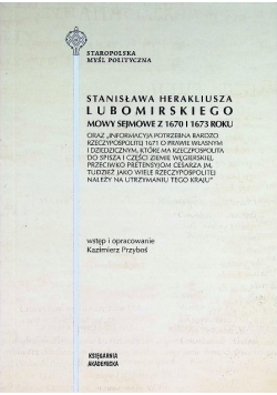 Stanisława Herakliusza Lubomirskiego Mowy sejmowe z 1670 i 1673 roku