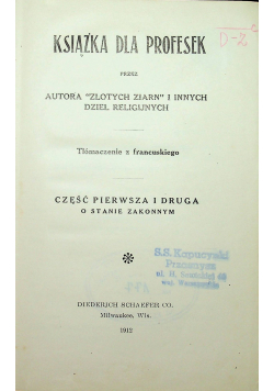 Książa dla Profesek 1912 r.