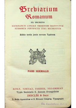 Breviarium Romanum Pras Hiemalis 1938 r.